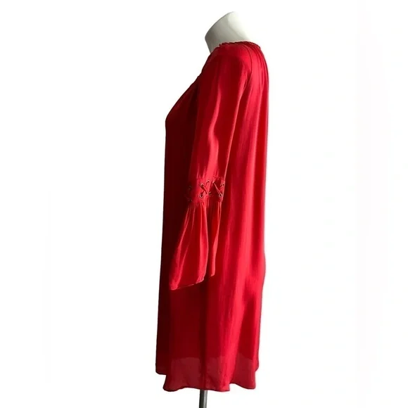 The Kooples Red Silk Drawstring Neck Keyhole Dress Originally $470.00